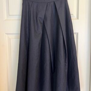 ANN MASHBURN Navy Blue Midi A-Line Pleated Skirt